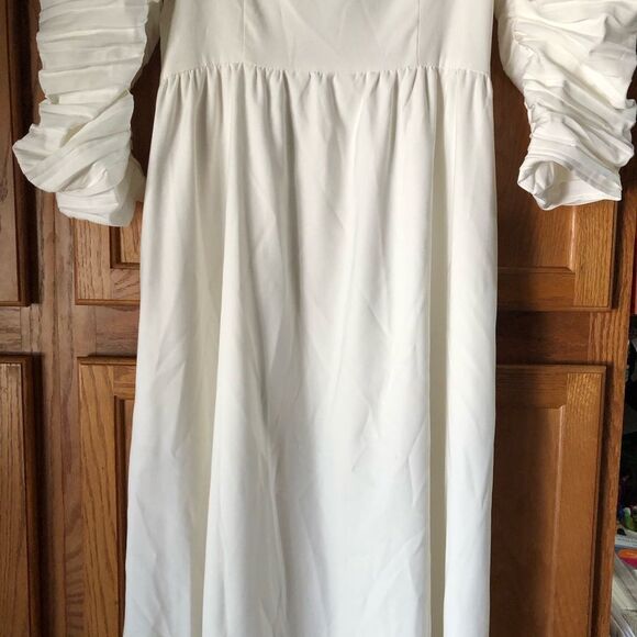 Anthropologie OPT Square Neck Ruched Sleeve Ruffle Hem MIDI Dress- S - Picture 4 of 14